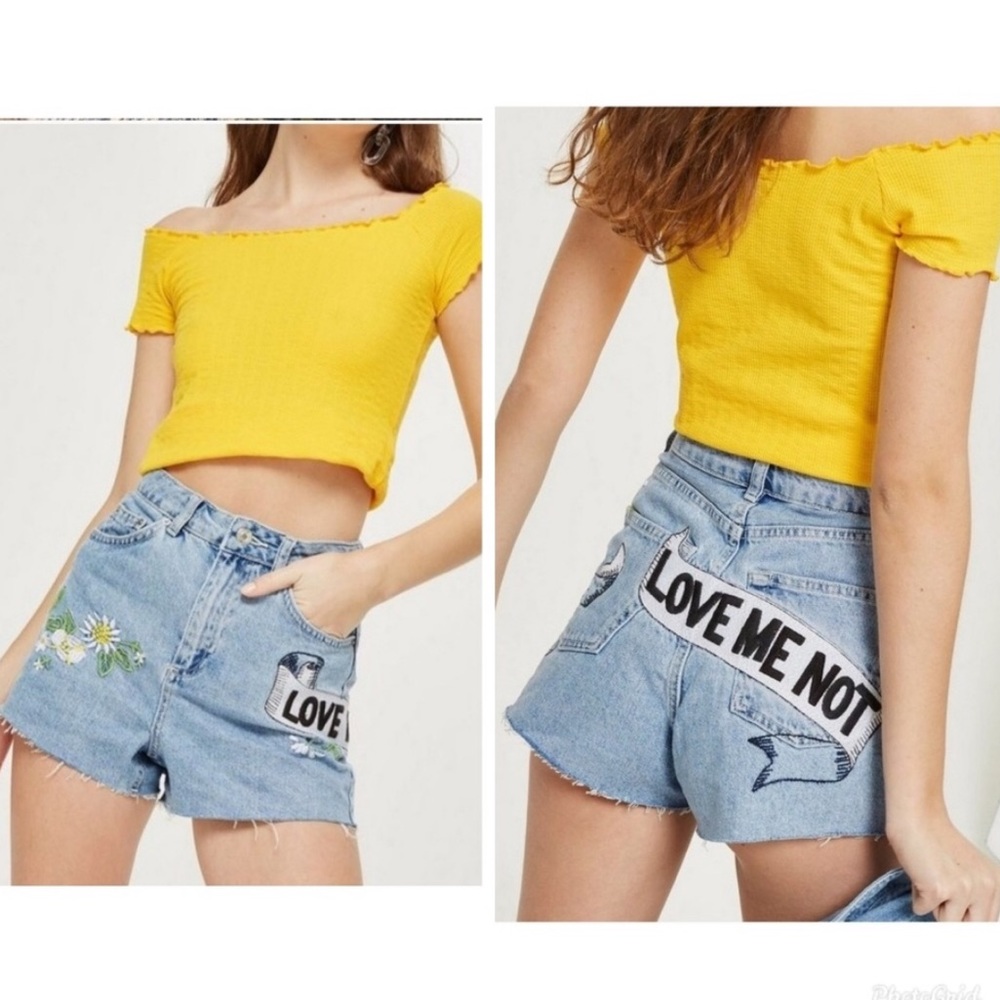 Topshop mom high waist embroidered shorts US6
